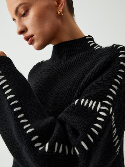 Alma - Piqué Detail Roll Neck Sweater