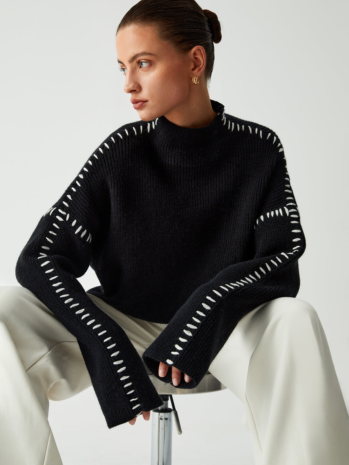 Alma - Piqué Detail Roll Neck Sweater