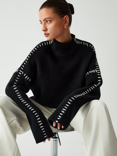 Alma - Piqué Detail Roll Neck Sweater