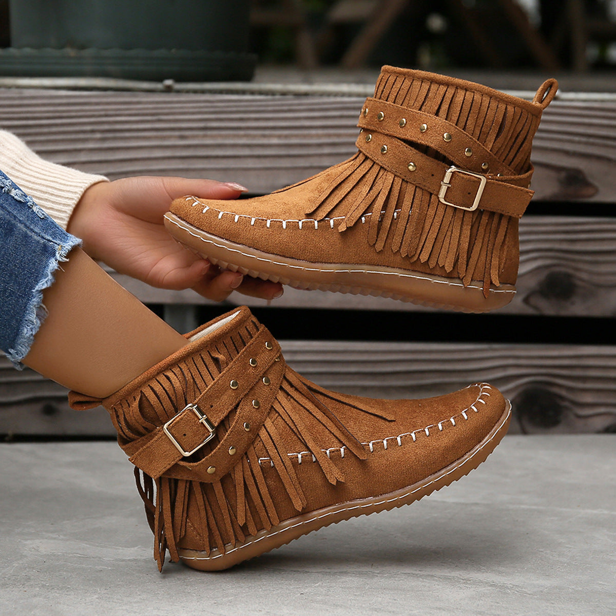 Esmeralda Fringe Vegan Leather Boots