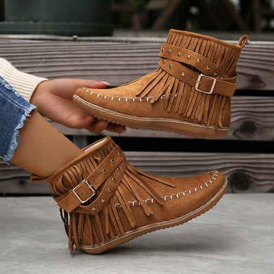 Esmeralda Fringe Vegan Leather Boots