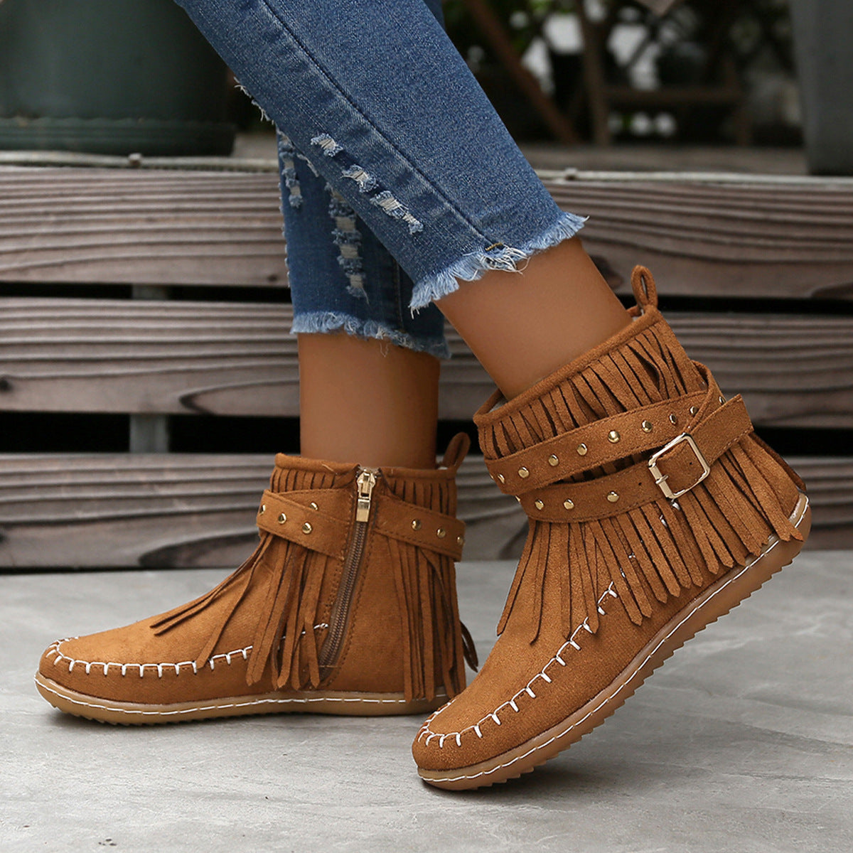 Esmeralda Fringe Vegan Leather Boots