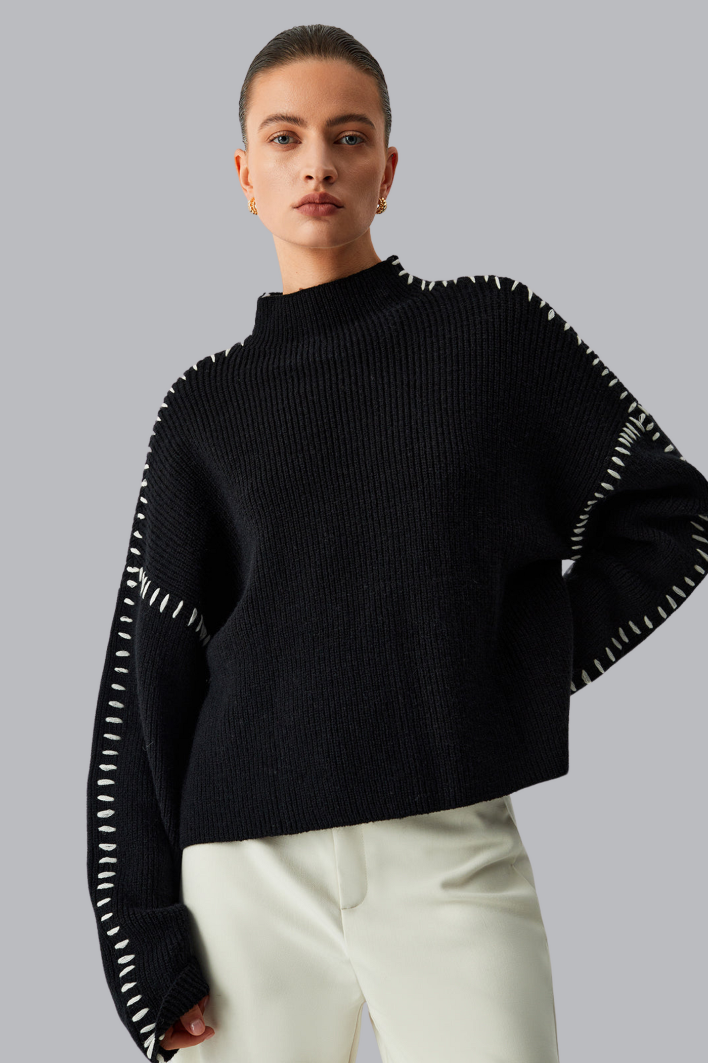Alma - Piqué Detail Roll Neck Sweater