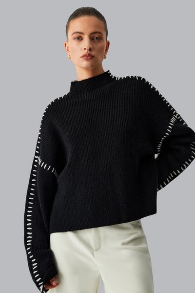 Alma - Piqué Detail Roll Neck Sweater