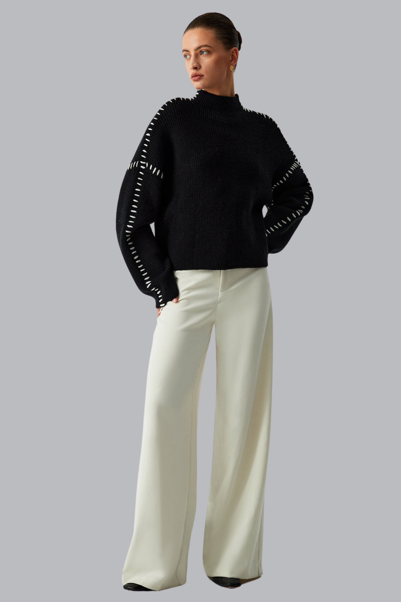 Alma - Piqué Detail Roll Neck Sweater