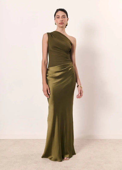 Aleida - One Shoulder Satin Maxi Dress