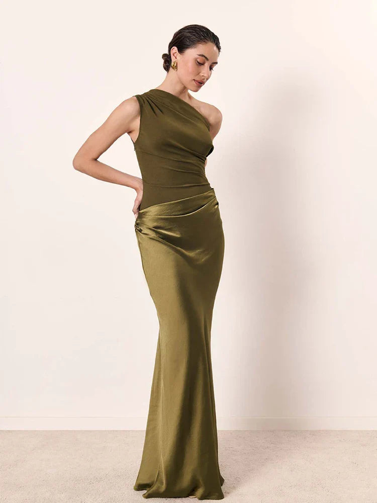 Aleida - One Shoulder Satin Maxi Dress