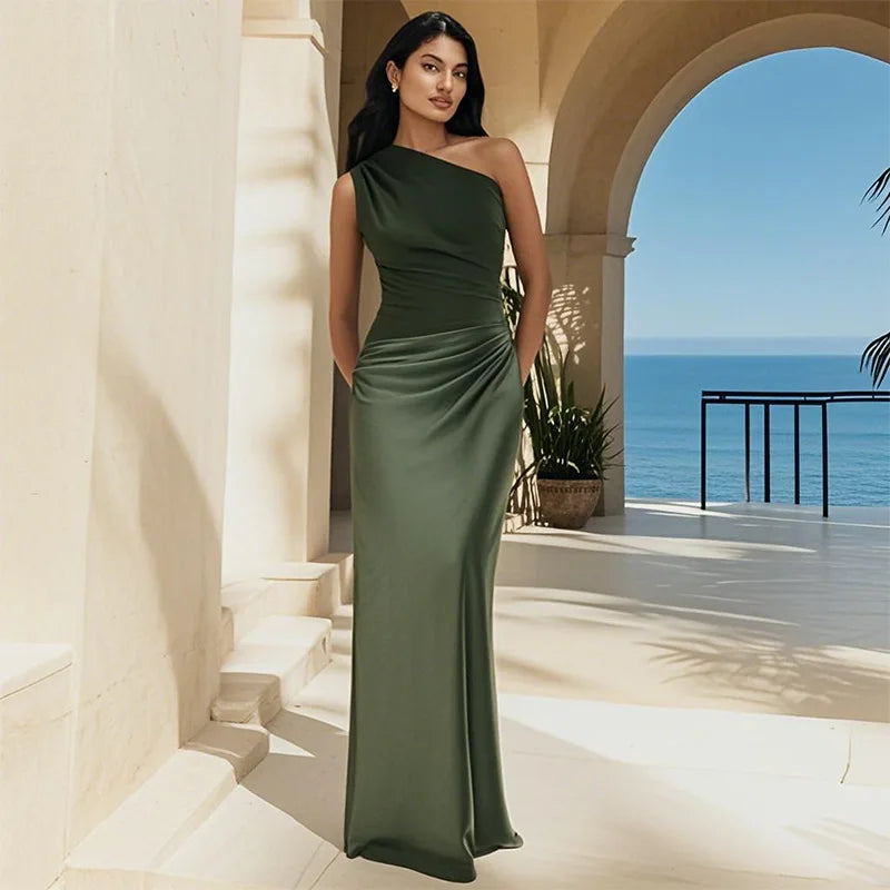 Sophia | One-Shoulder Satin Maxi Dress